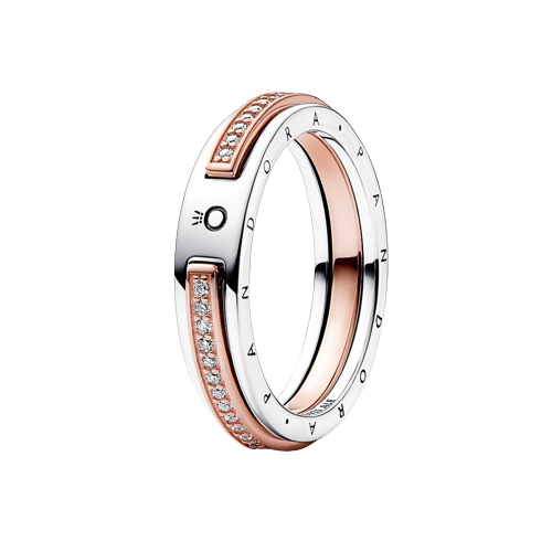 Anillo Pandora Anillo Logo y Pavé en Dos Tonos Pandora Signature - Vista principal
