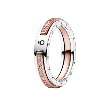 Anillo Pandora Anillo Logo y Pavé en Dos Tonos Pandora Signature - Vista principal