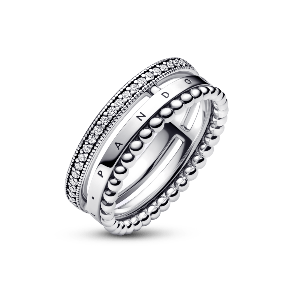 Anillo Pandora Anillo con pavé y abalorios con logotipo de Pandora Signature - Vista detalle