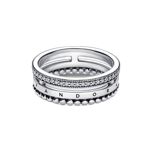 Anillo Pandora Signature Logo Pavé y Cuentas