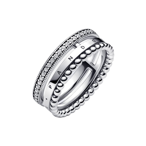 Anillo Pandora Signature Logo Pavé y Cuentas