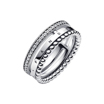 Anillo Pandora Signature Logo Pavé y Cuentas