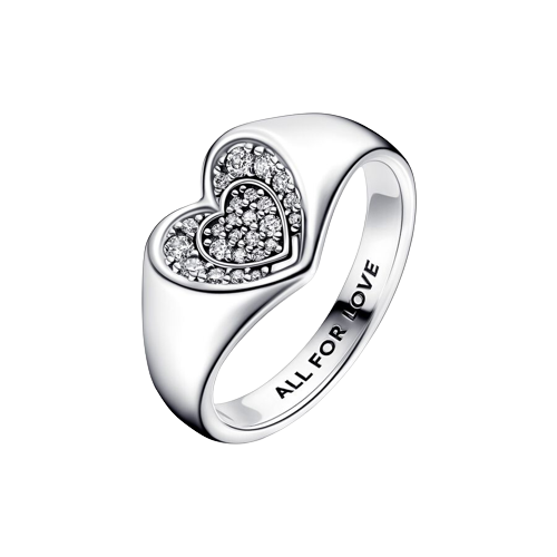 Anillo Sello Corazón Radiante en Pavé