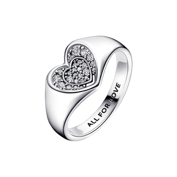Anillo Sello Corazón Radiante en Pavé