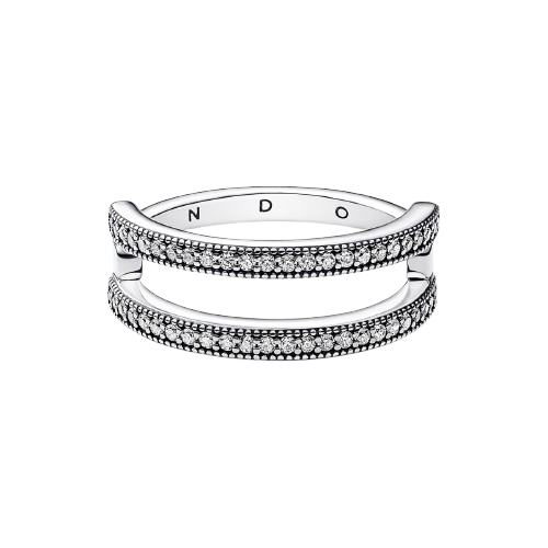 Anillo Doble Banda Logo y Pavé Pandora Signature