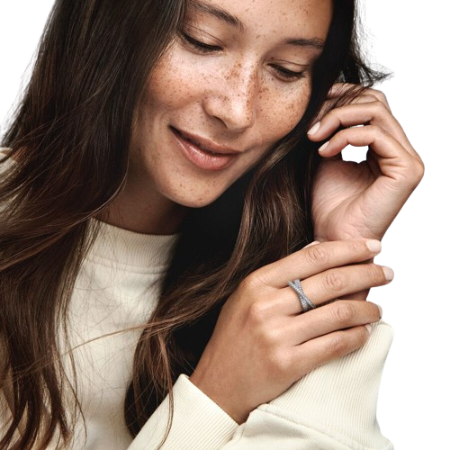 Anillo Doble Banda Cruzada en Pavé