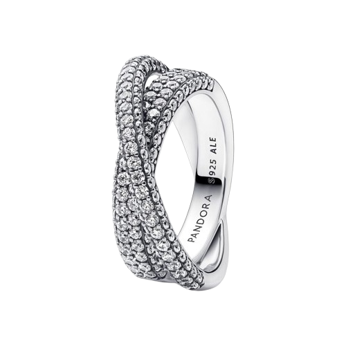 Anillo Doble Banda Cruzada en Pavé