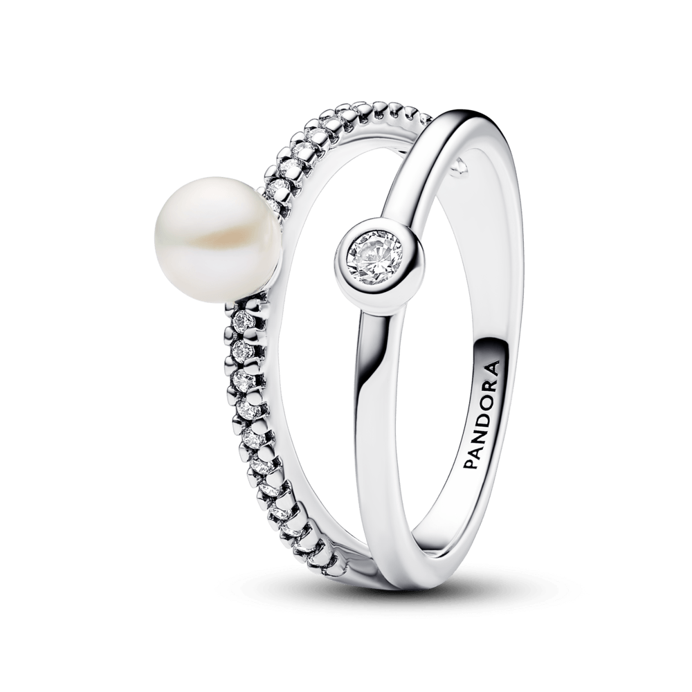 Anillo Pandora Anillo Doble Banda Perla Cultivada de Agua Dulce Tratada y Pavé - Vista principal