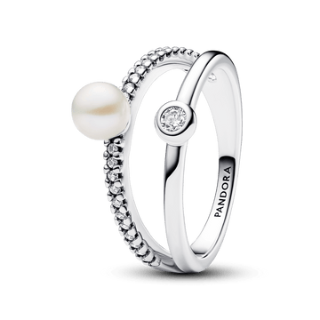 Anillo Pandora Anillo Doble Banda Perla Cultivada de Agua Dulce Tratada y Pavé - Vista principal