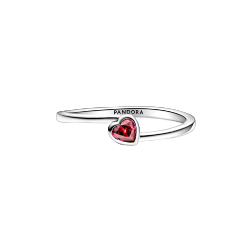Anillo Corazón Solitario Rojo Inclinado