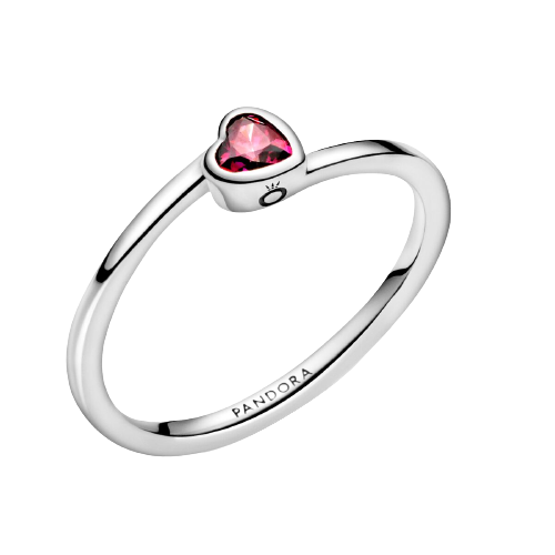 Anillo Corazón Solitario Rojo Inclinado