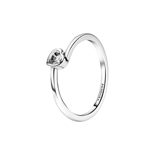 Anillo Corazón Solitario Transparente Inclinado