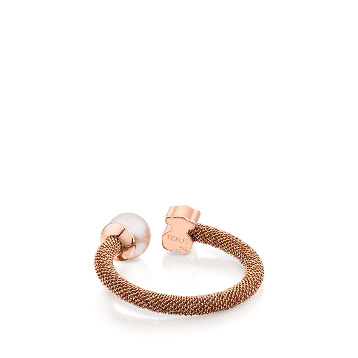 Anillo Icon Mesh de Acero y Plata Vermeil rosa con Perla
