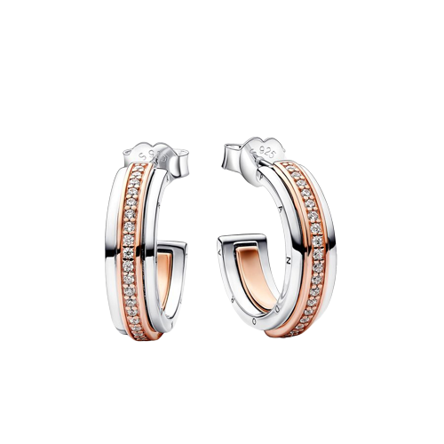 Aros Pandora Pendientes de Aro Logo y Pavé en Dos Tonos Pandora Signature - Vista principal