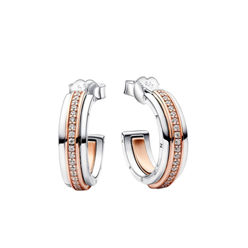 Aros Pandora Pendientes de Aro Logo y Pavé en Dos Tonos Pandora Signature - Vista principal
