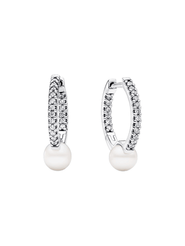 Aros Pandora Pendientes de Aro Perla Cultivada de Agua Dulce Tratada y Pavé - Vista principal