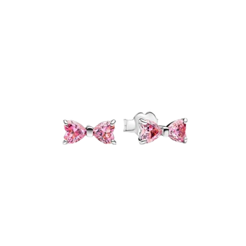 Aros Pandora Pendientes de botón Lazo Rosa Brillante - Vista principal