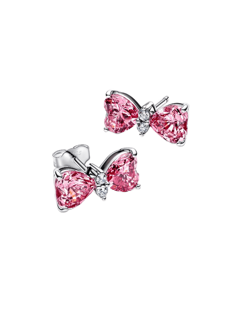 Aros Pandora Pendientes de Botón Lazo Rosa - Vista detalle