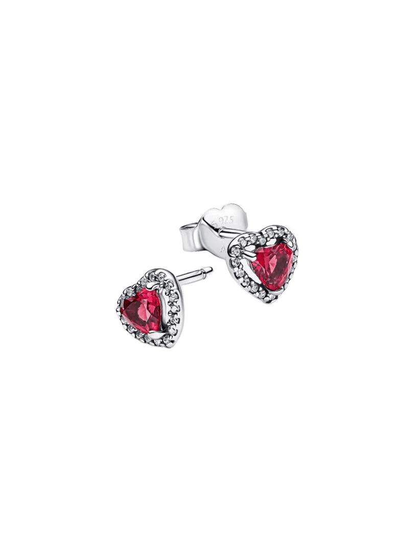 Pendientes de Botón Corazón Elevado Rojo - vista 2