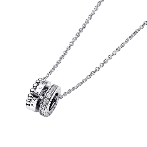 Collar con Colgante Pandora Signature Logo Pavé y Cuentas