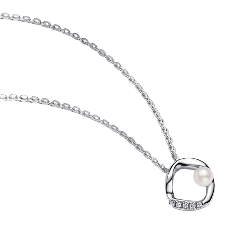 Collar Círculo Forma Orgánica en Pavé y Perla Cultivada de Agua Dulce