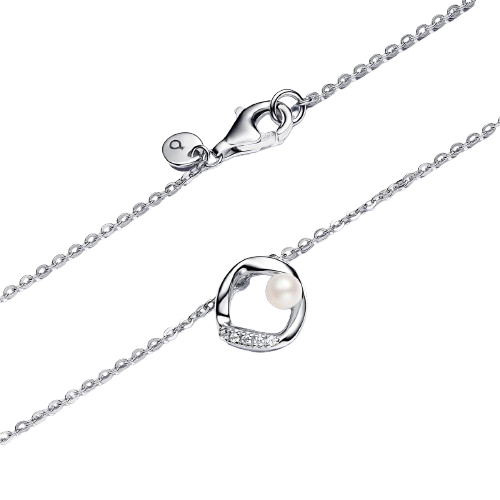 Collar Círculo Forma Orgánica en Pavé y Perla Cultivada de Agua Dulce