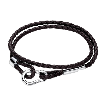 Pulsera Pandora Moments en Cuero Trenzado Doble Marrón