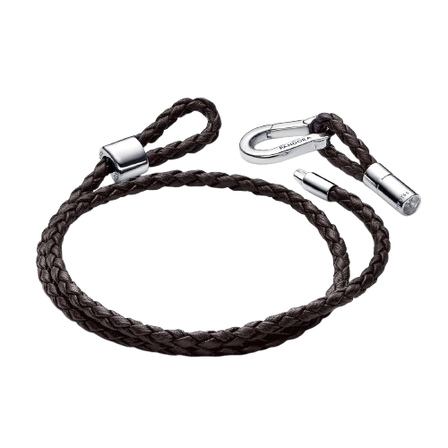 Pulsera Pandora Moments en Cuero Trenzado Doble Marrón