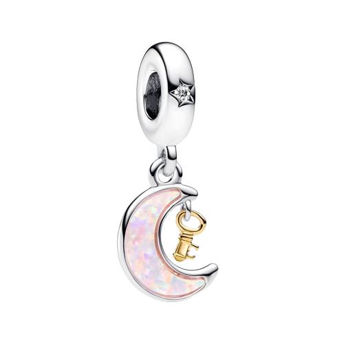 Charm Colgante Luna y Llave en Dos Tonos