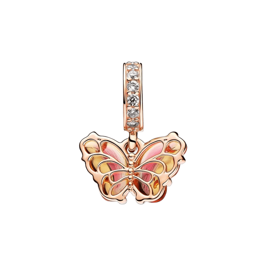 Charm Pandora Charm Colgante de Cristal de Murano Rosa y Amarillo Mariposa - Vista detalle