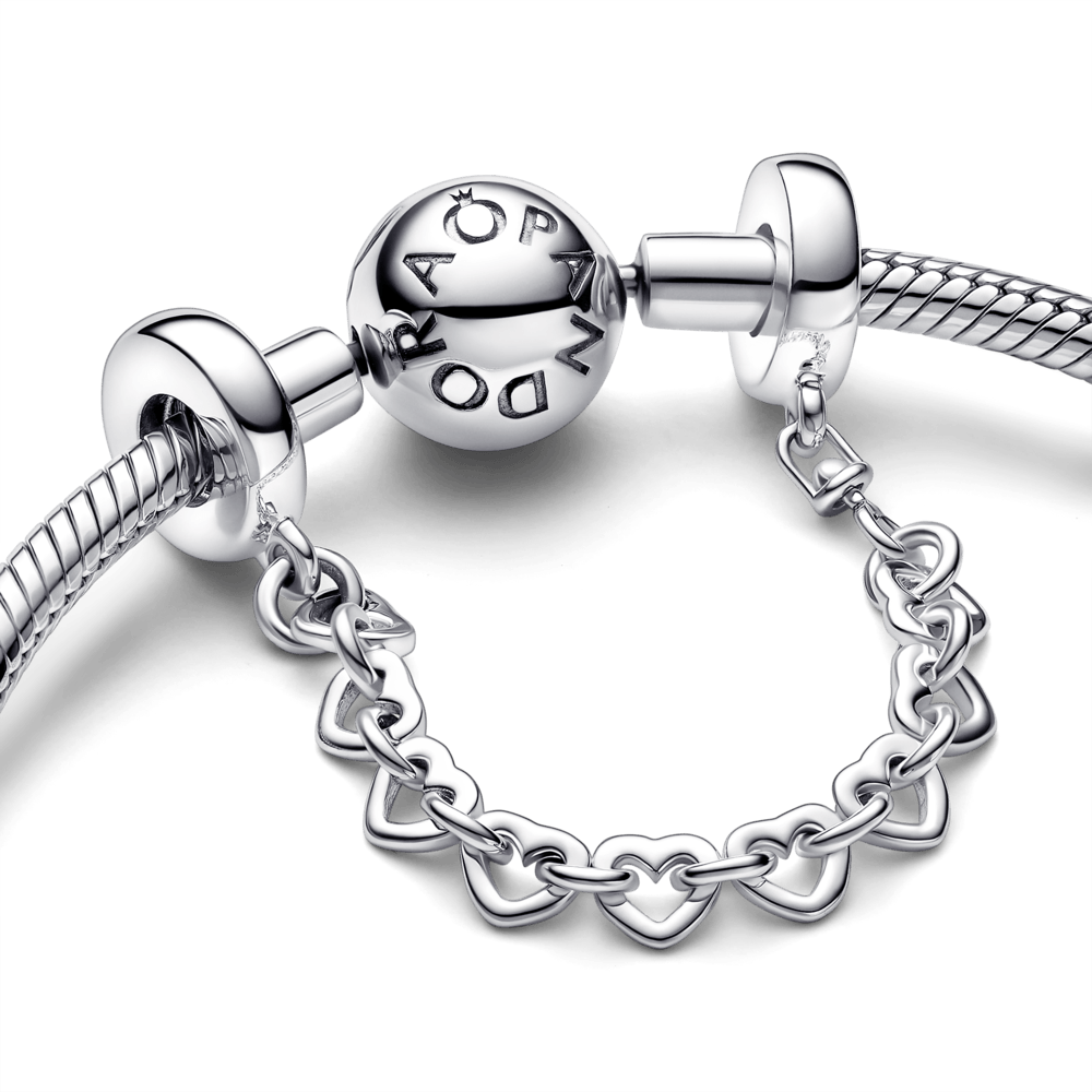 Charm Pandora Cadena de seguridad Corazones unidos Pandora Plata Esterlina - Vista principal