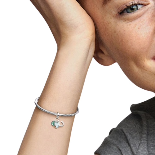 Charm Colgante Triple Trébol de Cuatro Hojas, Corazón y Herradura