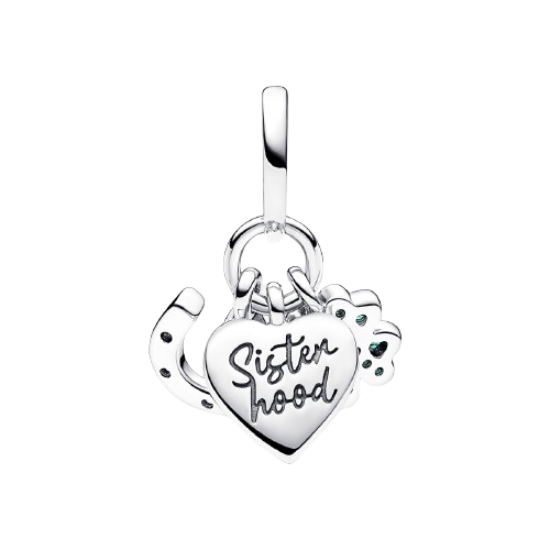 Charm Colgante Triple Trébol de Cuatro Hojas, Corazón y Herradura