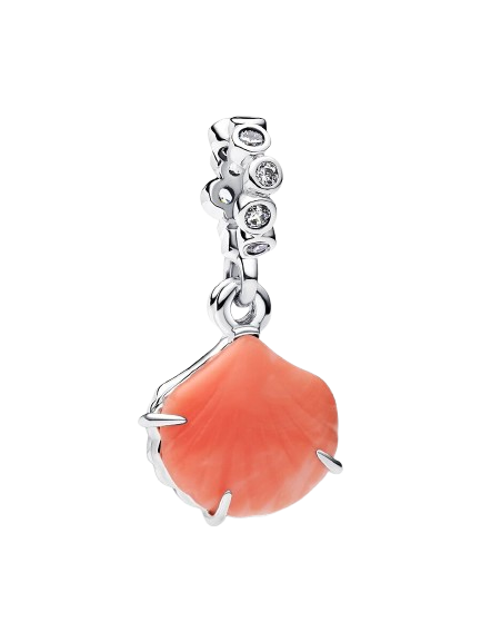 Charm Colgante Doble Concha Color Coral Plata de primera ley