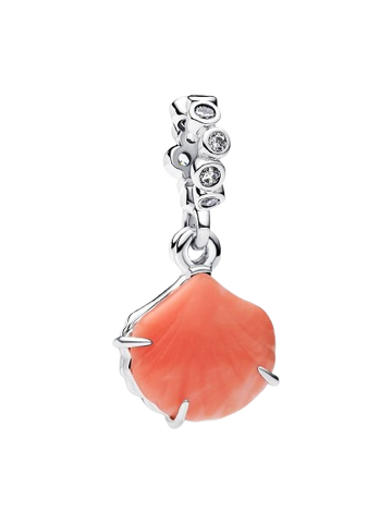 Charm Colgante Doble Concha Color Coral Plata de primera ley