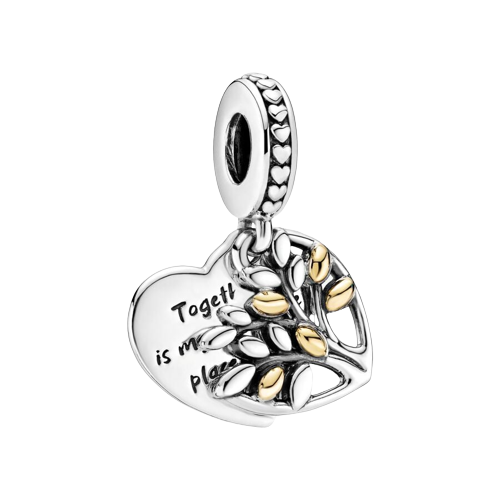 Colgante de corazón de árbol genealógico de dos tonos