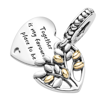 Colgante de corazón de árbol genealógico de dos tonos