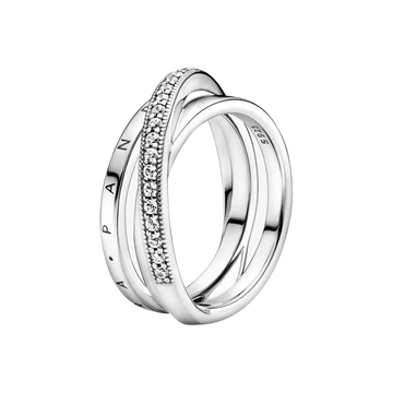Anillo Cruzado Triple Banda en Pavé