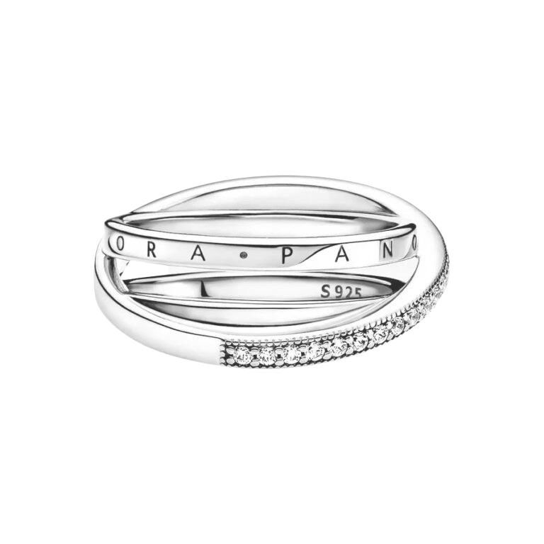 Anillo Cruzado Triple Banda en Pavé