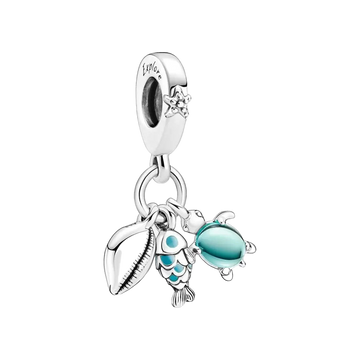 Charm Colgante Triple Pez, Tortuga Marina y Concha