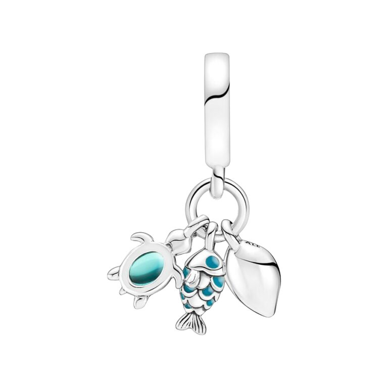 Charm Colgante Triple Pez, Tortuga Marina y Concha