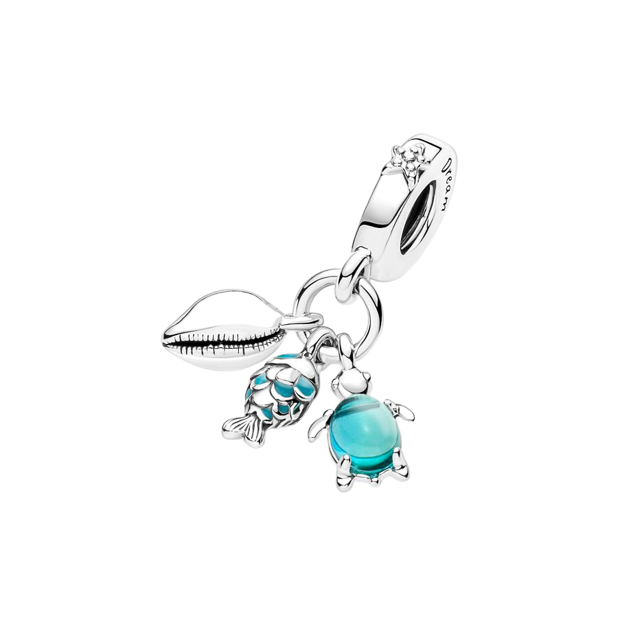 Charm Colgante Triple Pez, Tortuga Marina y Concha