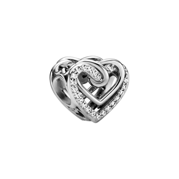 Charm en plata de ley Corazones Brillantes Entrelazados