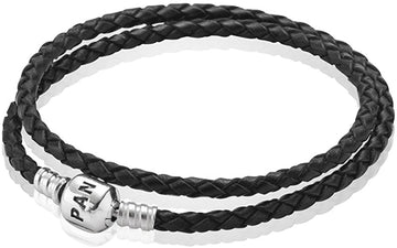 Pulsera Cuero Doble Negra