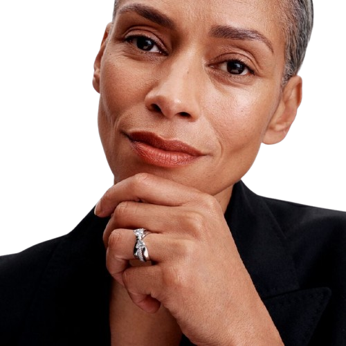 Anillo Banda Cruzada Lazo Brillante