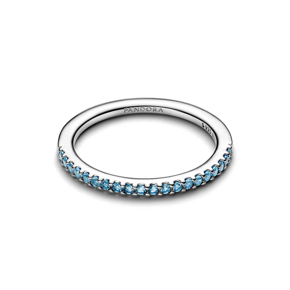 Anillo Media Eternidad Aguamarina Brillante Pandora - vista 3