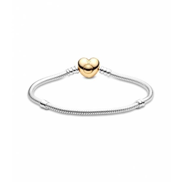 Pulsera Moments en plata de ley y PANDORA Shine cierre corazón