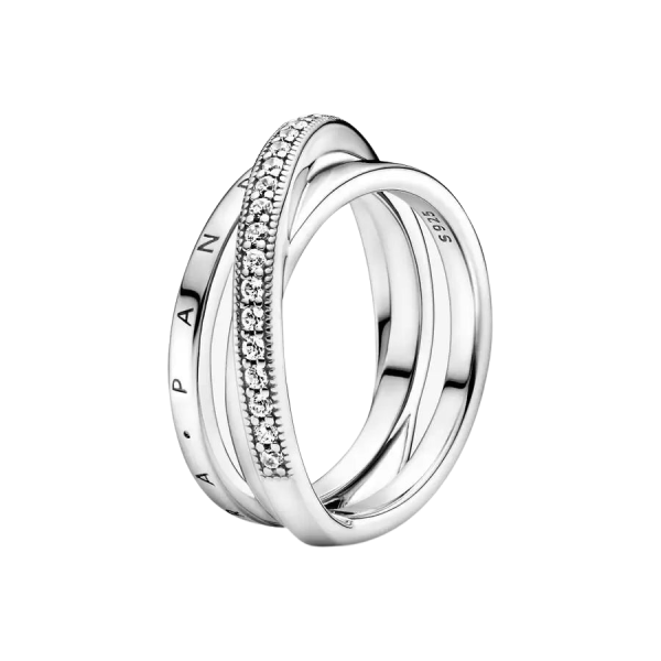 Anillo Cruzado Triple Banda en Pavé