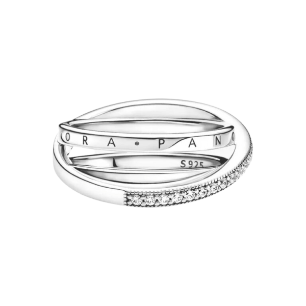Anillo Cruzado Triple Banda en Pavé
