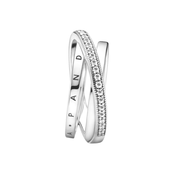 Anillo Cruzado Triple Banda en Pavé